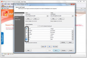 dbForge Schema Compare for Oracle: Choose Source and Target schemas