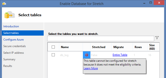 The table cannot be configured for stretch