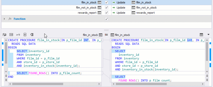 DDL formatting of compared objects within Text Compare