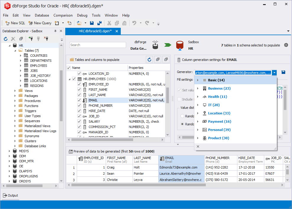 The Data Generator feature within dbForge Studio for Oracle