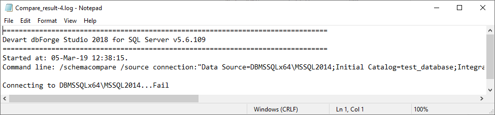 Comparison log #4, which indicates that the connection to the database also failed