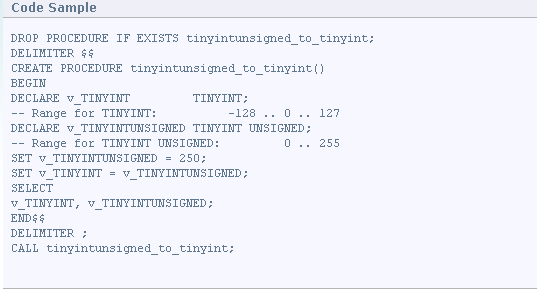 Assign a variable value with TINYINT UNSIGNED data type to a variable with TINYINT data type