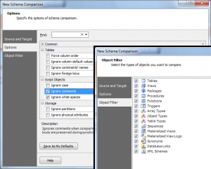 dbForge Schema Compare for Oracle: Comparison Options and Object Filter