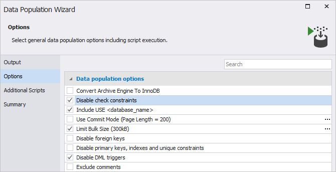 Data population options in dbForge Studio for MySQL