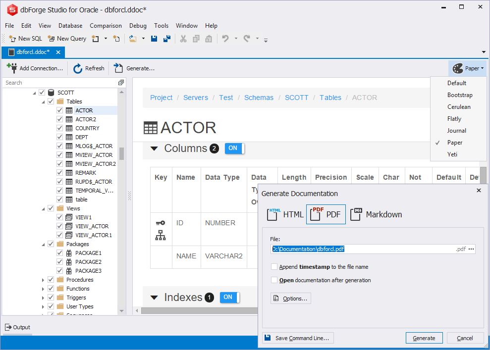 The Documenter feature in dbForge Studio for Oracle