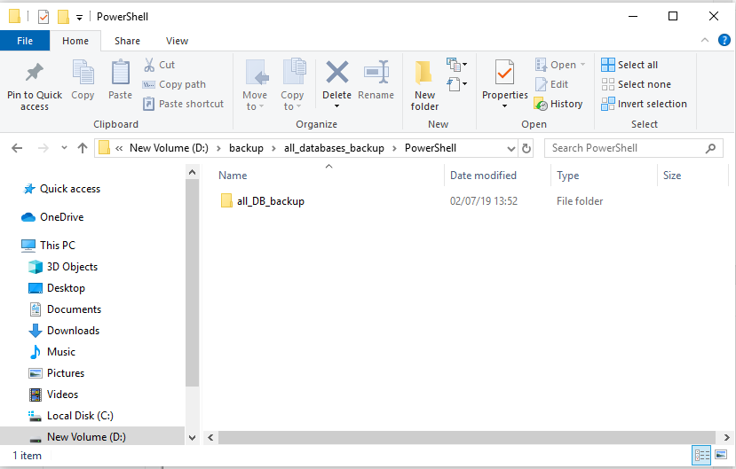 A folder filled with SQL files for backup