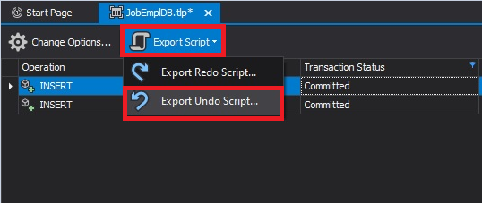 exporting the undo script