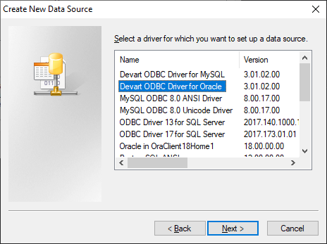 Selecting ODBC driver for migration