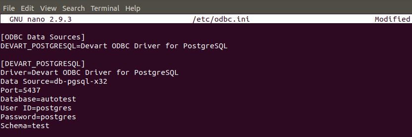 Configure odbc.ini on Ubuntu