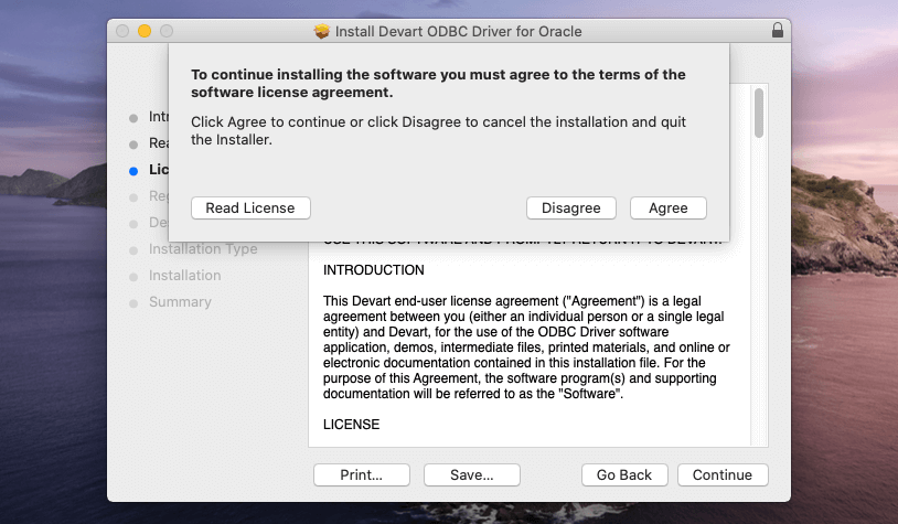 License Agreement of ODBC Driver on macOS