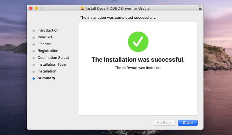 Successful installation of ODBC driver on macOS