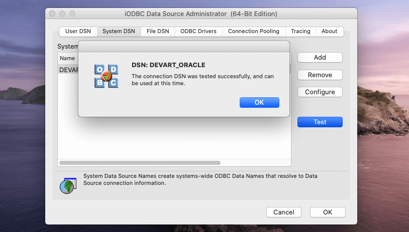 Successful ODBC connection on macOS