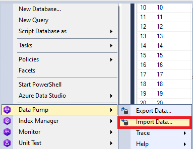 Select the data import command