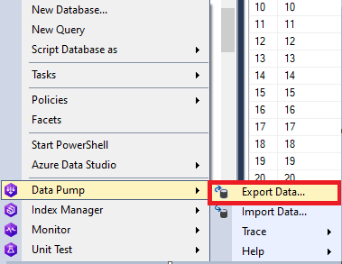 Export data from the table using Data Pump