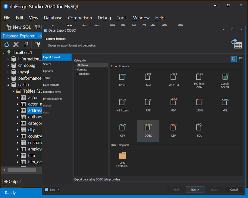 Choose the table you want to migrate and select the Export Data command