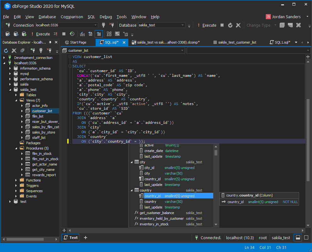 SQL code completion and formatting