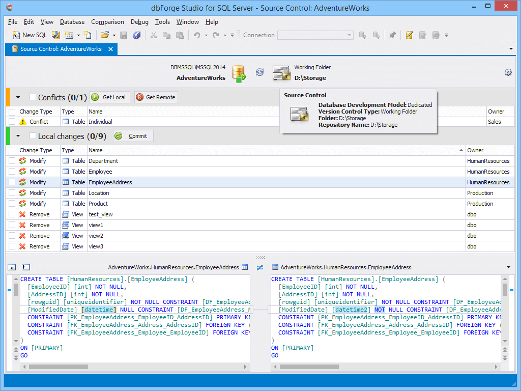 A helpful tool that allows to source-control an SQL database with your version control system