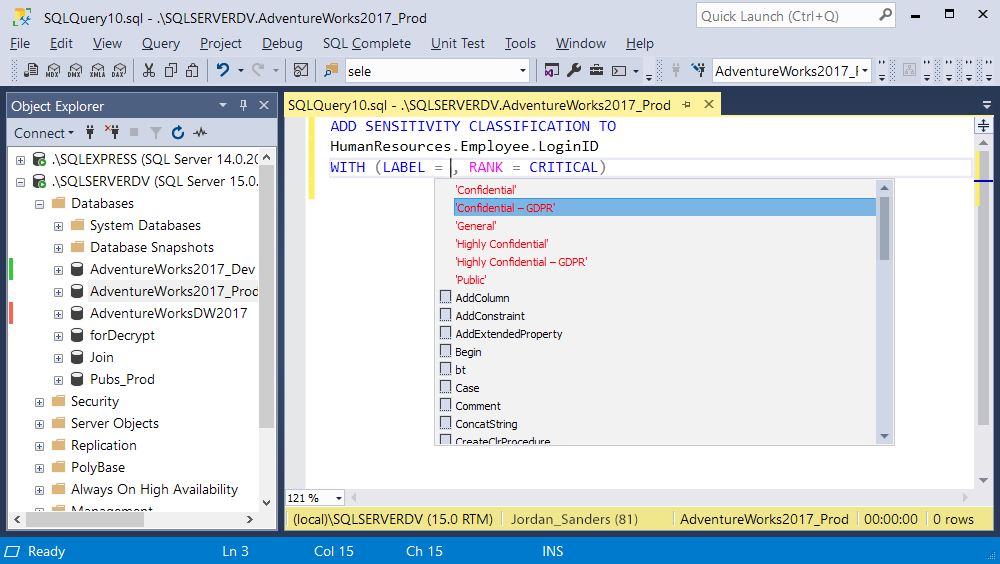 SQL Complete 6.6 - add sensitivity label