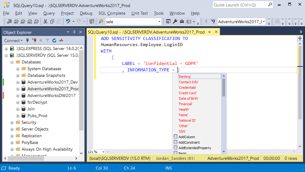 SQL Complete 6.6 - add information type