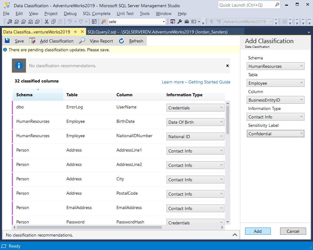 Applying the selected sensitivity options