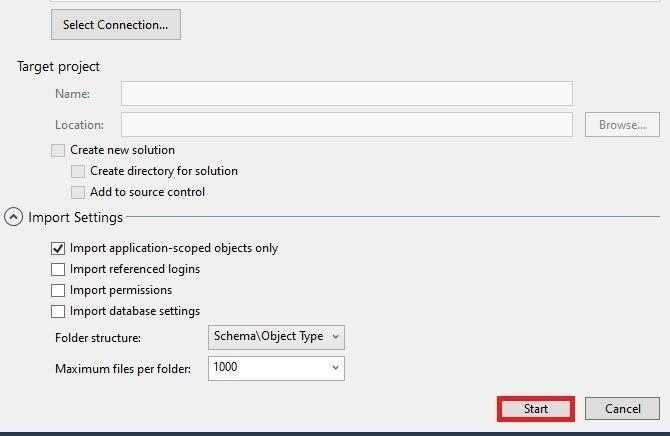 Configuring and starting the database import process