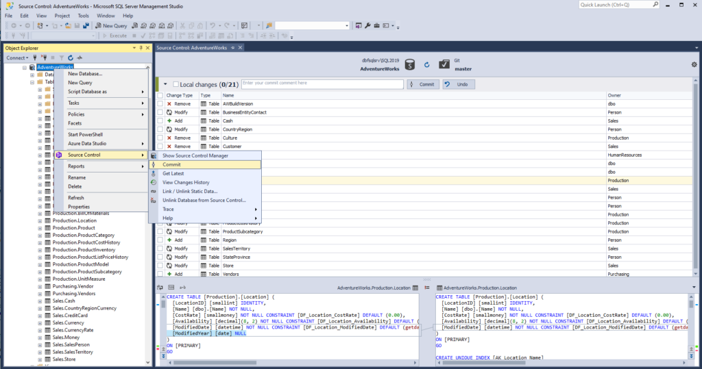 Committing local changes to source control in dbForge Source Control