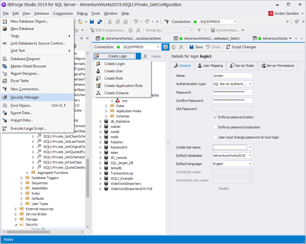 dbForge Studio for SQL Server via Security Manager