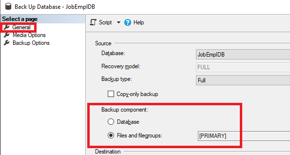 Setting up the database component - Files and filegroups