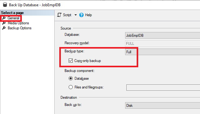 Making a full copy-only backup for SQL Server database