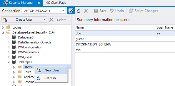 Adding a new user within Security Manager