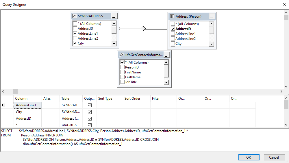 Query and View Designer tool of SSMS