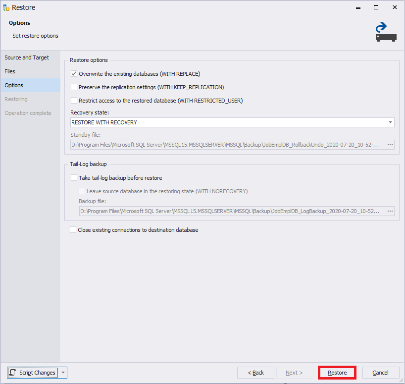 Launching the restore process within dbForge Studio for SQL Server