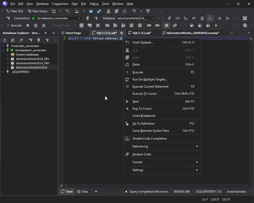 Run scripts on multiple targets functionality of dbForge Studio