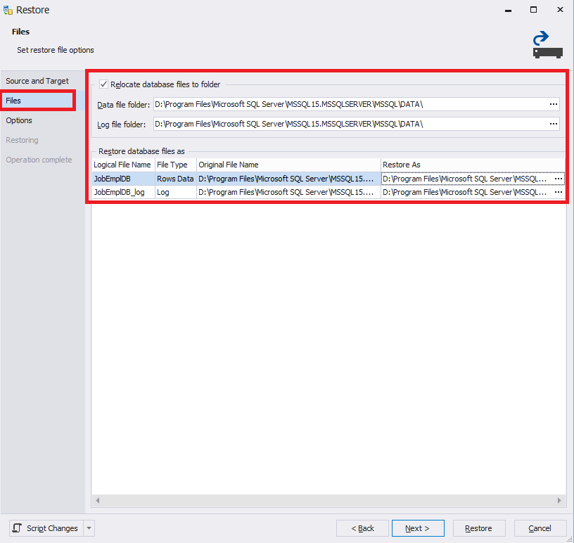 The Files tab within dbForge Studio for SQL Server