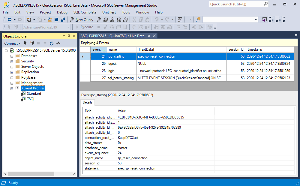 XEvent Profiler SSMS component