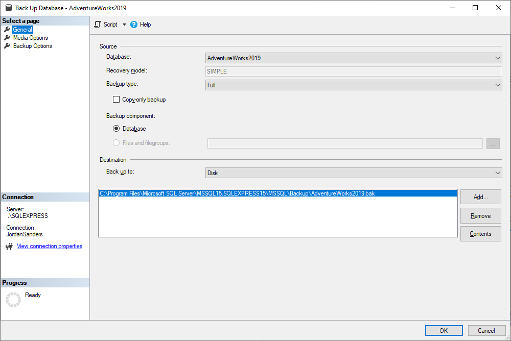 Backup and Restore functionality of SQL Server Management Studio