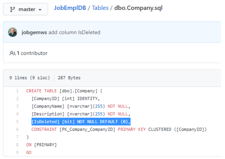 View the Company table definition in the GitHub repository after the applied changes