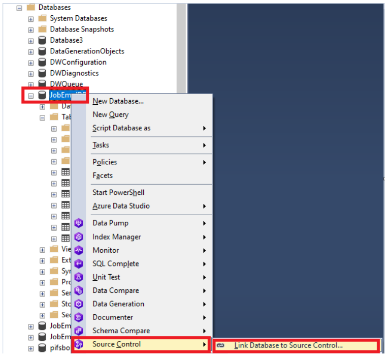 Linking a SQL database to the source control
