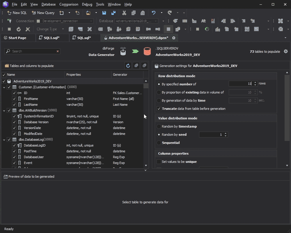 dbForge Studio - Data Generator progress window