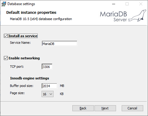 Specify the port number and set the buffer pool size