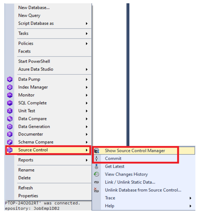 Committing changes using Source Control Manager available in Source Control