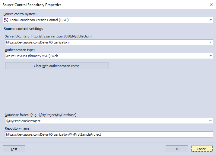 Specify the TFVC repository properties