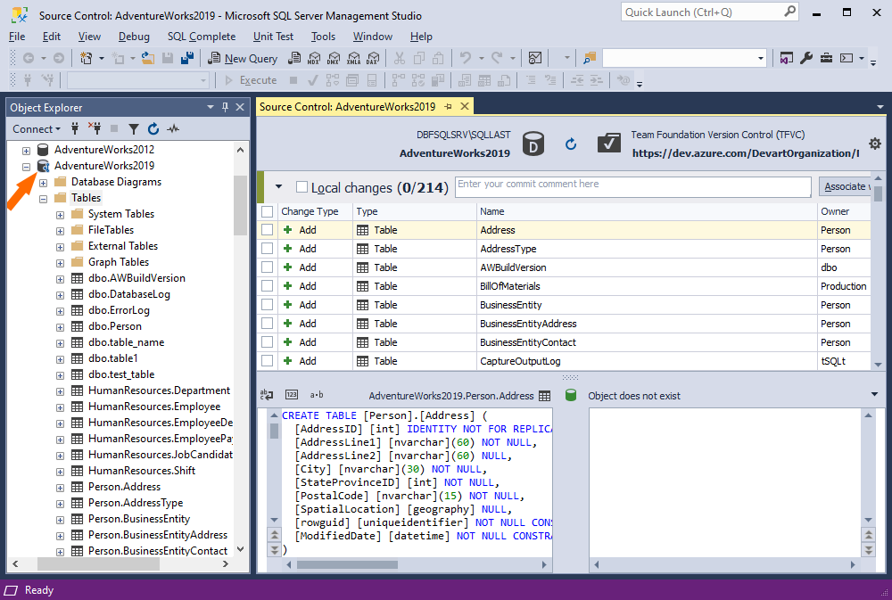 Ensure that you database is linked to source control