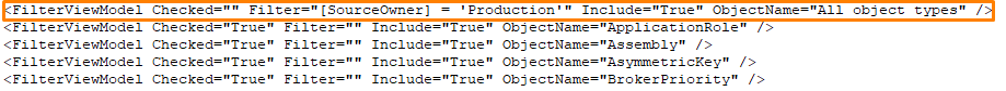 The filter tells to include all object of the Production schema