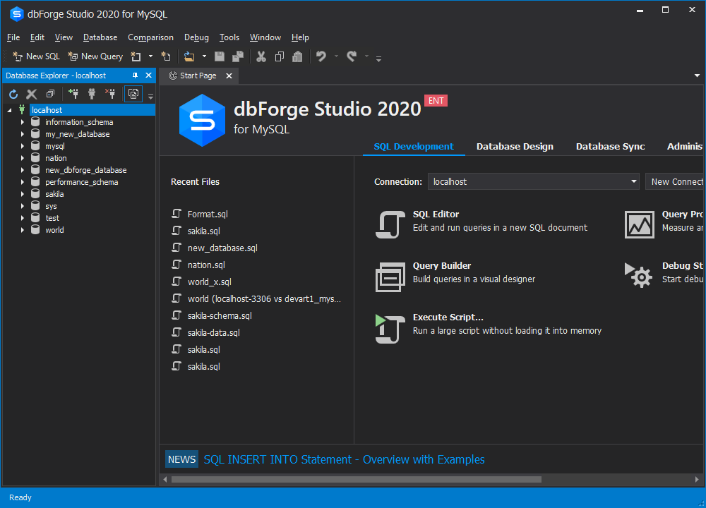 Check the new database has been created in dbForge Studio for MySQL