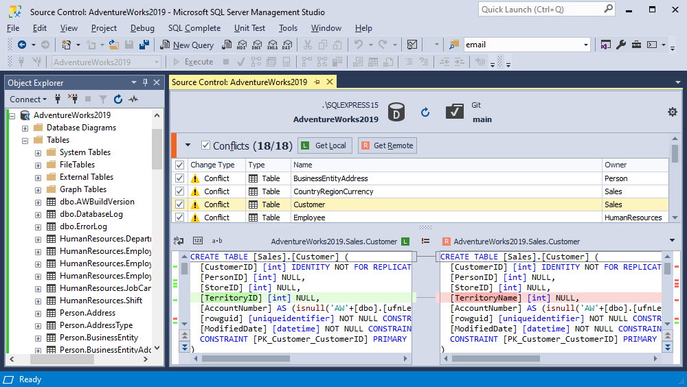 Resolving conflicts in dbForge Source Control