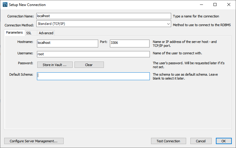 Setup New Connection in Workbench