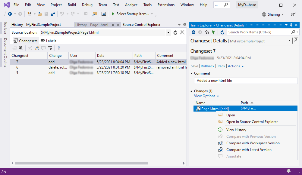 Managing the history in Visual Studio