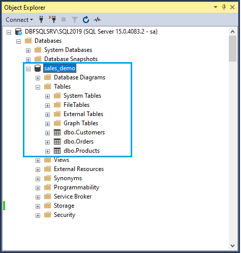 The deployed database is displayed in Object Explorer