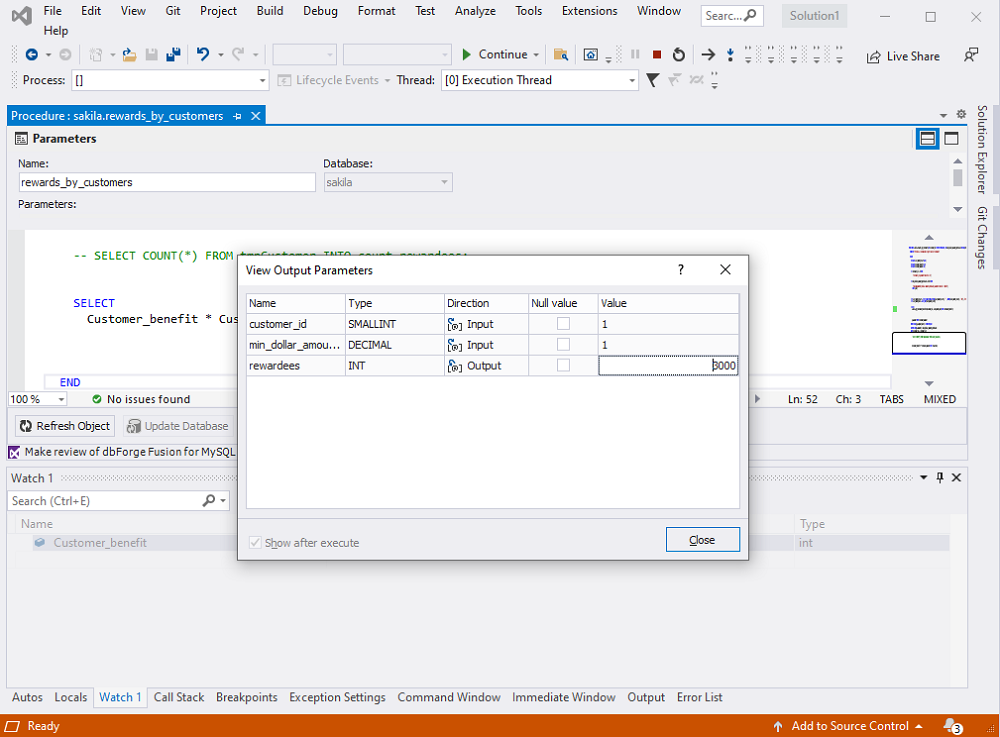 Analyze the debugging results in Fusion for MySQL